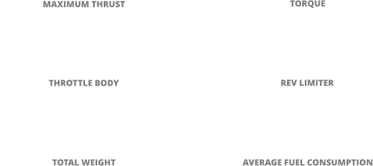 MAXIMUM THRUST TORQUE                    THROTTLE BODY                    TOTAL WEIGHT REV LIMITER AVERAGE FUEL CONSUMPTION